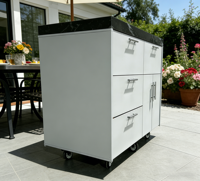 Armoire de rangement extérieure à roulettes avec roues verrouillables, organisateur utilitaire résistant aux intempéries pour jardin, patio et balcon