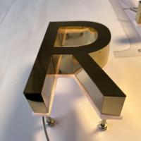 Enseigne de Luxe Extérieure en Acier Inoxydable Doré Poli Miroir, Lettres 3D Lumineuses à LED avec Effet Halo pour Façade de Magasin