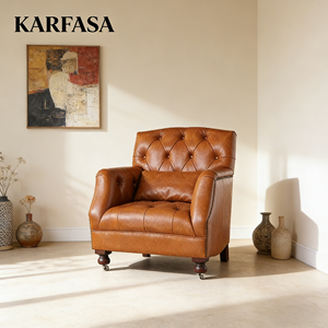 <span class=keywords><strong>Fauteuil</strong></span> d'appoint moderne en cuir véritable vintage classique pour la maison, le bureau, le salon, l'hôtel, la chambre à coucher, l'appartement, pieds en bois faits à la main - Product Image 1