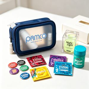 Pochette de toilette en PU bleu marine avec fermeture éclair et logo personnalisé, fenêtre transparente, sacs cosmétiques, pochette de rangement pour soins de la peau et maquillage de voyage 9 pouces - Product Image 5