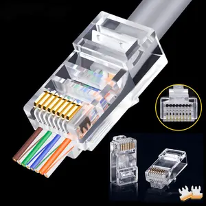 100 pcs/bag Rj45 커넥터 도금 1U/3U/15U/50U EZ Rj45 커넥터 Cat5e/cat6/cat5a RJ45 피드 스루 커넥터 골드 통과