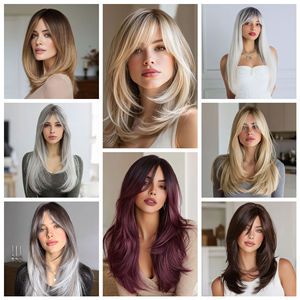 Perruque synthétique Vera, <span class=keywords><strong>cheveux</strong></span> longs et raides, dégradé multicolore, <span class=keywords><strong>frange</strong></span> américaine en forme de huit, couvre-tête complet, haute qualité - Product Image 2