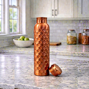 Copper Water <b>Bottle</b> With Screw-On Lid Reusable Metal Travel Flask For Adults Hiking Camping hammer copper <b>bottle</b> - Product Image 1