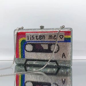 LEB1295 Cassette Tape <strong>Bride</strong> Evening Sparkling Diamond Clutch Purses <strong>Bags</strong> Fashion Women <strong>Wedding</strong> Prom Chain Crystal Party <strong>Bag</strong> - Product Image 4