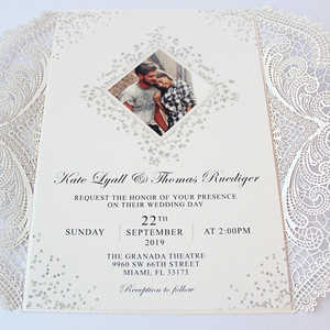 Invitations de fiançailles et d'affaires de <span class=keywords><strong>mariage</strong></span> de ruban découpé au laser de luxe Carte-cadeau en papier élégante avec sceau d'enveloppe de style croisé - Product Image 3