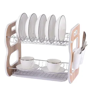 Stainless Steel 2-tier Dish Drying Storage Plate Kitchen Utensil Rack