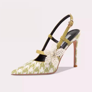 Sandali Estivi con <span class=keywords><strong>Tacco</strong></span> Alto a Quadretti <span class=keywords><strong>Verdi</strong></span> per Ragazze alla Moda, Personalizzabili, Punta Affusolata, Eleganti <span class=keywords><strong>Scarpe</strong></span> da Cerimonia - Product Image 1
