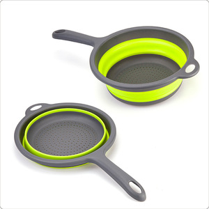 Collapsible <b>Plastic</b> Round <b>Colander</b> Foldable Strainer For Vegetables And Fruit Storage With Handle Gray And Green - Product Image 1