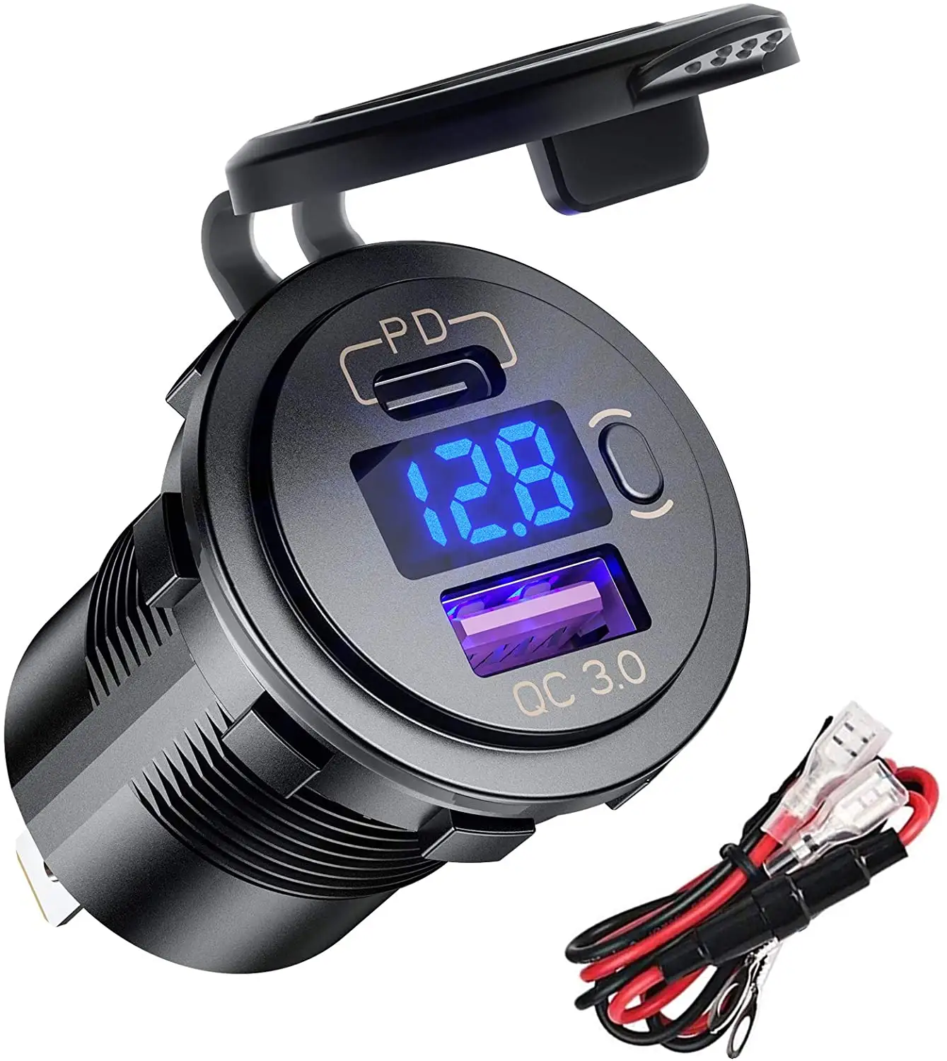 Waterproof Marine Boat USB Charger 12V Dual USB C PD 3.0 Type C QC 3.0 Car Charger Socket Power Outlet With LED Voltmeter Switch