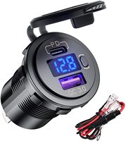 Chargeur de voiture étanche pour bateau marin 12-24V avec double port USB-C PD3.0 QC3.0, voltmètre LED et interrupteur