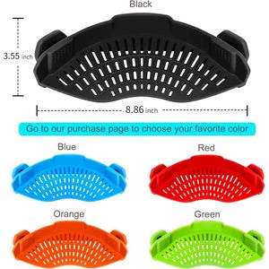 AUOON Clip on Silicone Pasta <b>Strainer</b> for Pots and Pans Adjustable Dishwasher Safe Black - Product Image 5