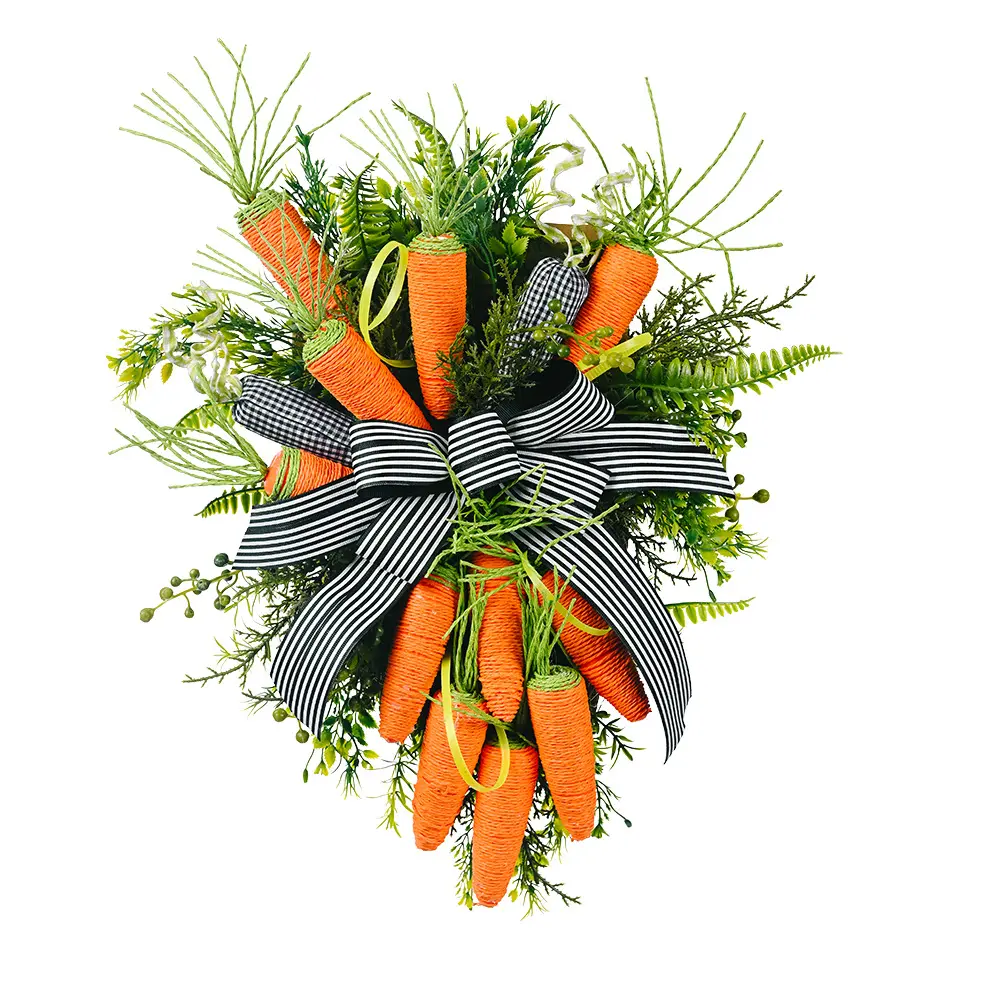 2023 Easter Home Door Ornament Simulated plant 50cm Carrot With Black Ribbon Garland Wreath Decoration Festival&Party Supplies