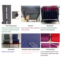 Chaise de théâtre moderne, bon marché, noire, violette, empilable, rembourrée et rembourrée en fer, chaises de chaire d'église en gros imbriquées pour pasteur