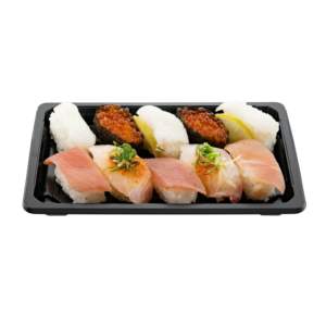 Venta al por mayor Premium desechable de dos piezas PS envases de plástico para sushi restaurante Sushi bandeja 12 oz / 360cc tapa transparente para alimentos fríos - Product Image 2