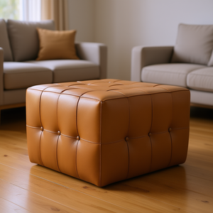 Pouf Quadrato in Pelle Benjiro, Sgabello Moderno Trapuntato per Soggiorno, Arredamento per la Casa - Product Image 2