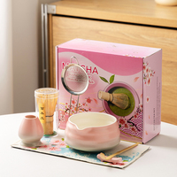 Ensemble de thé matcha Qihuang Matte Powder, imprimé fleurs de cerisier, nouveau style chinois, poterie résistante à la chaleur, bol en céramique, modèle Dehua