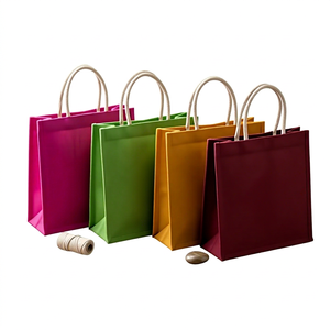 Sacs fourre-tout en toile de jute naturelle écologiques avec poignées en corde de coton, imprimé Kolam Rangoli blanc traditionnel, personnalisables et multifonctionnels - Product Image 1
