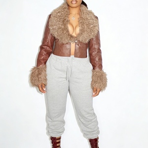 Women's Fleece-<b>Lined</b> V-Neck Snap-Front Cardigan Short-Length Waist-Defining PU Leather Top Fashion - Product Image 3