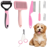Kit de toilettage pour animaux de compagnie en acier inoxydable écologique, auto-nettoyant, brosse à poils pour chien et chat, peigne anti-puces, coupe-ongles