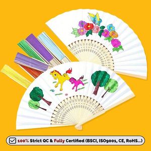 Abanico de Papel Promocional en Blanco con Mango de Bambú, Abanico Plegable para Niños, Pintura de Graffiti, Abanico Plegable para Fiestas de Baile de Verano - Product Image 2