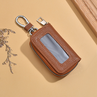 Étui de clé de voiture en cuir PU grain litchi avec fenêtre transparente rectangulaire, fermeture éclair, mini sac de luxe pour la vente en gros
