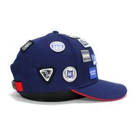 Casquette Snapback marine multi-appliques, avec bordure rouge et visière incurvée, logo en relief, pour le hip-hop, la rue et le quotidien
