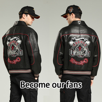 Blouson aviateur brodé personnalisable Avirex pour homme Veste en cuir Hip Hop Veste en cuir noir en cuir de vachette véritable