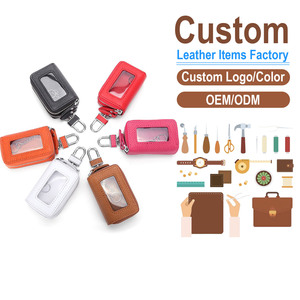 manufacture Premium Double-Zipper Leather Keychain Pouch Top-Grain Cowhide Key Organizer with Clear Window for Car <b>Remote</b> - Product Image 1