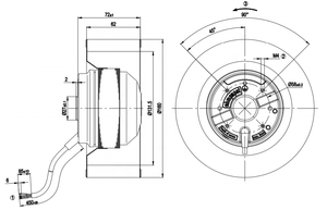 Ventilador centrífugo de refrigeración con inversor y rodamientos de bolas ebmpapst R4E160-AB01-01 230V AC 50/60HZ 1300RPM 1400RPM 67W 90W 0.3A 0.4A - Product Image 3