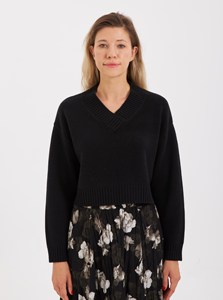 Pull court à col en V pour femme, 100% acrylique, manches longues, rouge uni, pull tricoté décontracté pour l'automne - Product Image 4