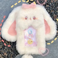 Lot de cartes en peluche coréennes mignonnes de 3 pouces personnalisées Porte-clés lapin suspendu aux oreilles en polyester et porte-cartes photo Design en peluche de dessin animé