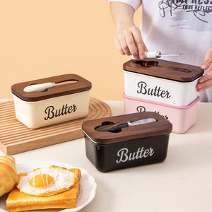 Plat à beurre en céramique rectangulaire avec couvercle et couteau, stockage hermétique des aliments, utilisation en cuisine, 16,8 cm x 9,8 cm x 8 cm - Product Image 4