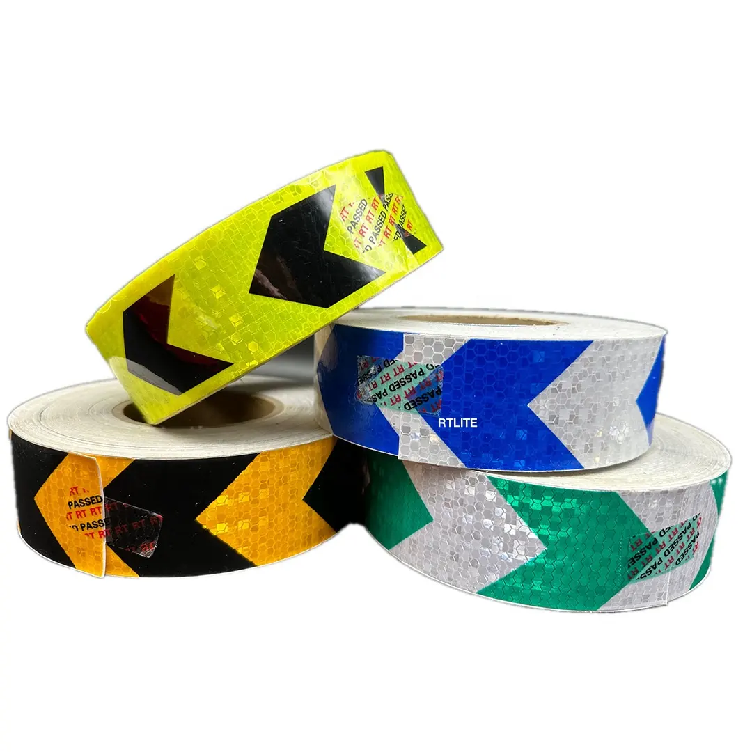 Two-Color Fluorescent green+black red+yellow PVC PET Arrow Warning Reflective Sticker Reflective Tape for Heavy Trucks
