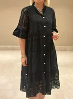 Robe en polyester à coupe ample et taille haute avec col en V, motif uni, pour femme de bureau, disponible en plusieurs couleurs et tailles