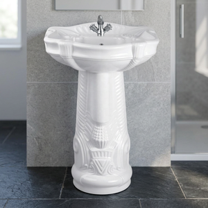 White Porcelain Modern Art Wash <b>Basin</b> with Full Pedestal Designer Bathroom Sanitary Ware - Product Image 1