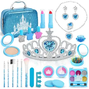 Makeup Sets for Girls Washable Cosmetics Kit with Princess Makeup Bag Nail Varnish Set Gifts Kids