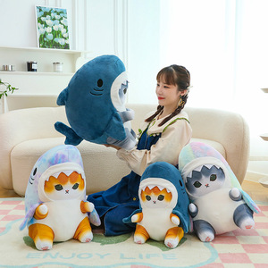 Juguetes de Gato de Peluche Kawaii, Adorables Muñecos de Gato con Ropa de Tiburón, Pequeños Peluches de Tiburón, Almohadas Suaves, Animales de Peluche - Product Image 4
