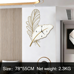 Horloge murale décorative créative en métal <span class=keywords><strong>de</strong></span> luxe, motif Ginkgo, à mouvement à quartz, pour salon, style élégant - Product Image 6