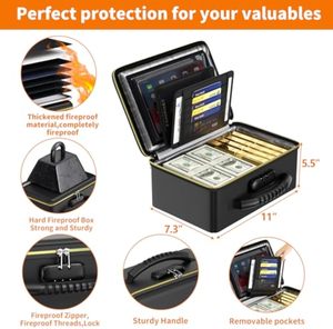 फायरप्रूफ जिपर और लॉक के साथ फायर प्रूफ हार्ड शेल सुरक्षा बॉक्स, कैश/पासपोर्ट के लिए मल्टी-लेयर इन्सुलेटेड सुरक्षित - Product Image 5