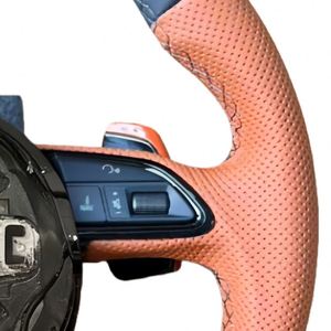 Volant en cuir perforé <span class=keywords><strong>marron</strong></span> personnalisé pour Audi B8 B8.5 B9 A3 A4 A5 A6 A7 A8 Q5 Q7 TT R8 S3 S4 S5 S6 S7 RS5 RS6 <span class=keywords><strong>RS7</strong></span> - Product Image 6