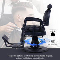 Fauteuil de Barbier Professionnel Haut de Gamme Rétro Portable Inclinable en Cuir Noir avec Pompe Hydraulique Robuste