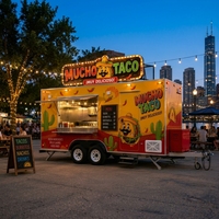 Camionnette à glaces mobile en acier inoxydable de 19,7 pieds à 4 roues avec bar mobile pour café, pizza, beignets, churros, pop-corn - Rouge, utilisation extérieure
