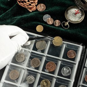 200-Pocket <strong>Coin</strong> Collecting Album <strong>Book</strong> 10 Pages 33x33 mm Grid Holder PVC Cover Pounds Pence Cents Dollars Nickel (Black) - Product Image 6