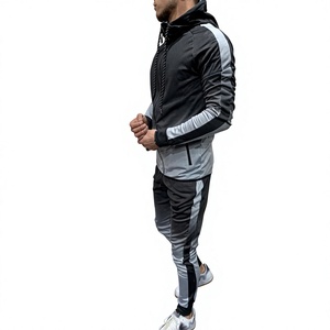 Conjunto deportivo de 2 piezas para hombre con capucha y color degradado, chaqueta con cremallera y pantalones jogger, ropa deportiva informal. - Product Image 5