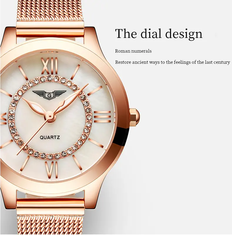 GUANQIN Luxury Women Dress Watches Set Fashion Geometric Bangle Bracelet Quartz Clock Ladies Wrist Watch Rose Gold Watches