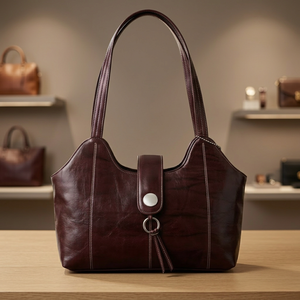 Sac à main en cuir de chèvre véritable pour filles, avec fermeture éclair rayée, double bandoulière, style vintage, grande capacité 3L+, imperméable et léger - Product Image 1