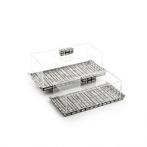Plateau de service en bois et en acier inoxydable avec couvercle en acrylique, lot de deux tailles différentes, plateau à chocolats et desserts pour usage domestique - Product Image 1