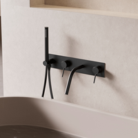 Robinet de bain mural HONGDEC en laiton brossé doré non revêtu avec douchette à main pour salle de bain