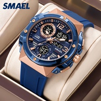 Jam Tangan Digital Analog Sport Pria SMAEL 8118 Casing Akrilik Tali Plastik Layar LED Klasik Tahan Air 50M Dual Stopwatch
