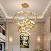 Lustre en cristal de luxe léger, lampe principale, hall d'hôtel, postmoderne, acier inoxydable, salon, duplex, cercle